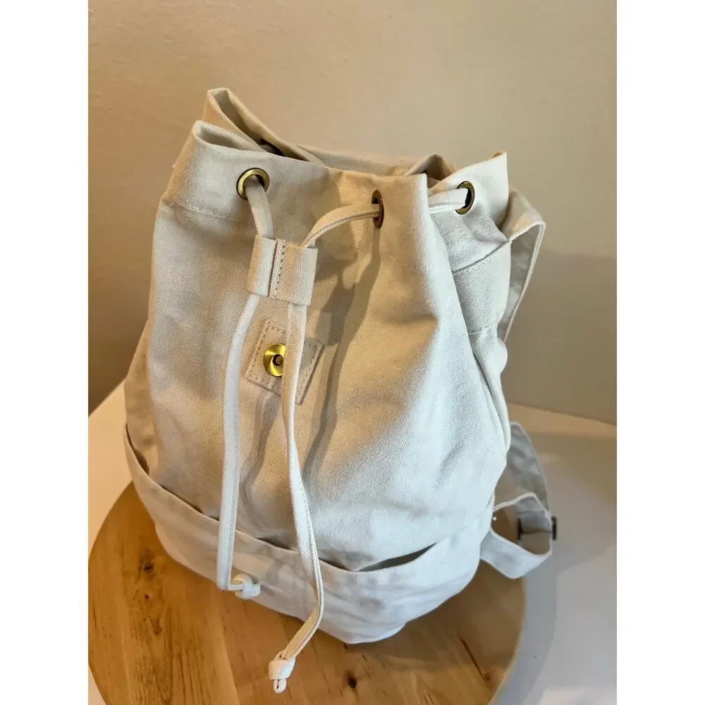 Laude The Label Cream Ivory Cotton Canvas Convertible Backpack